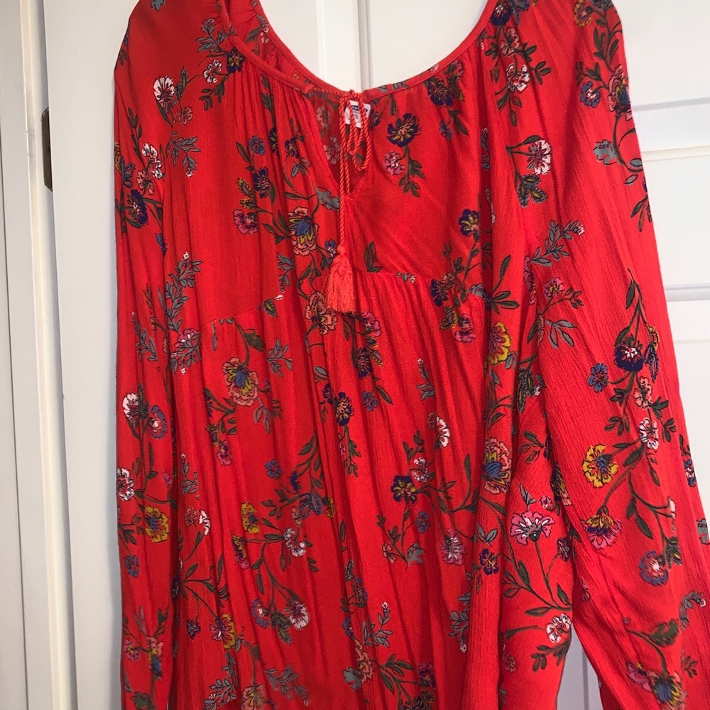 red floral long sleeve blouse